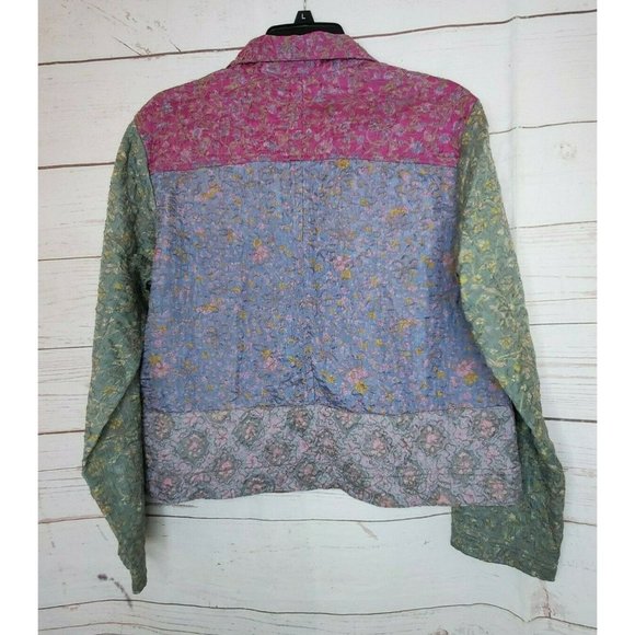 Rare Chicos %100 Silk Lining Violet Purple Multicolored Floral Sewn Women Blazer - Picture 8 of 10